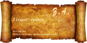 Zinger Andos névjegykártya
